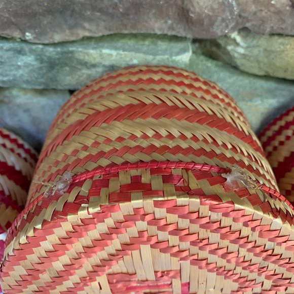 3 Box Set Baskets Red Stacking Graduated Dog Motif Boho Storage Decor Organizing - Picture 16 of 16